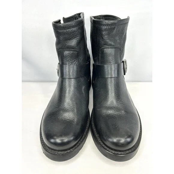 Frye Veronica Bootie Women's Size 7.5 B Black Motorcycle Boot Strap Buckle - Picture 3 of 11